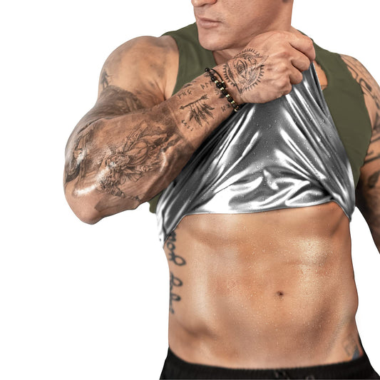 FUXERT Men's Sweat Vest Sweat Tank Top for Waist Trainer Workout Body Shaper Sauna Suit for Gym Exercise(GN L/XL)