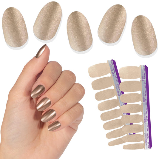 Color Street Stay Golden Nail Polish Strips - Champagne Gold Shimmer a Sophisticated, Subdued Glow. Includes 16 Double-Ended Strips for Easy Application and Long-Lasting Wear. Elevate Your Style.