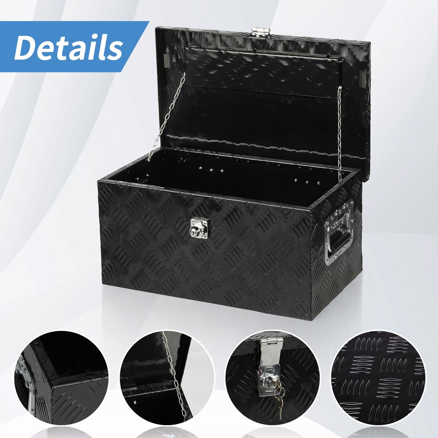MOTORHOT 50 inch Aluminum Truck Tool Box, Pickup RV Toolbox for Truck, Waterproof Trailer Toolboxes, Storage Chest with Side Handle and Lock Keys, Silver