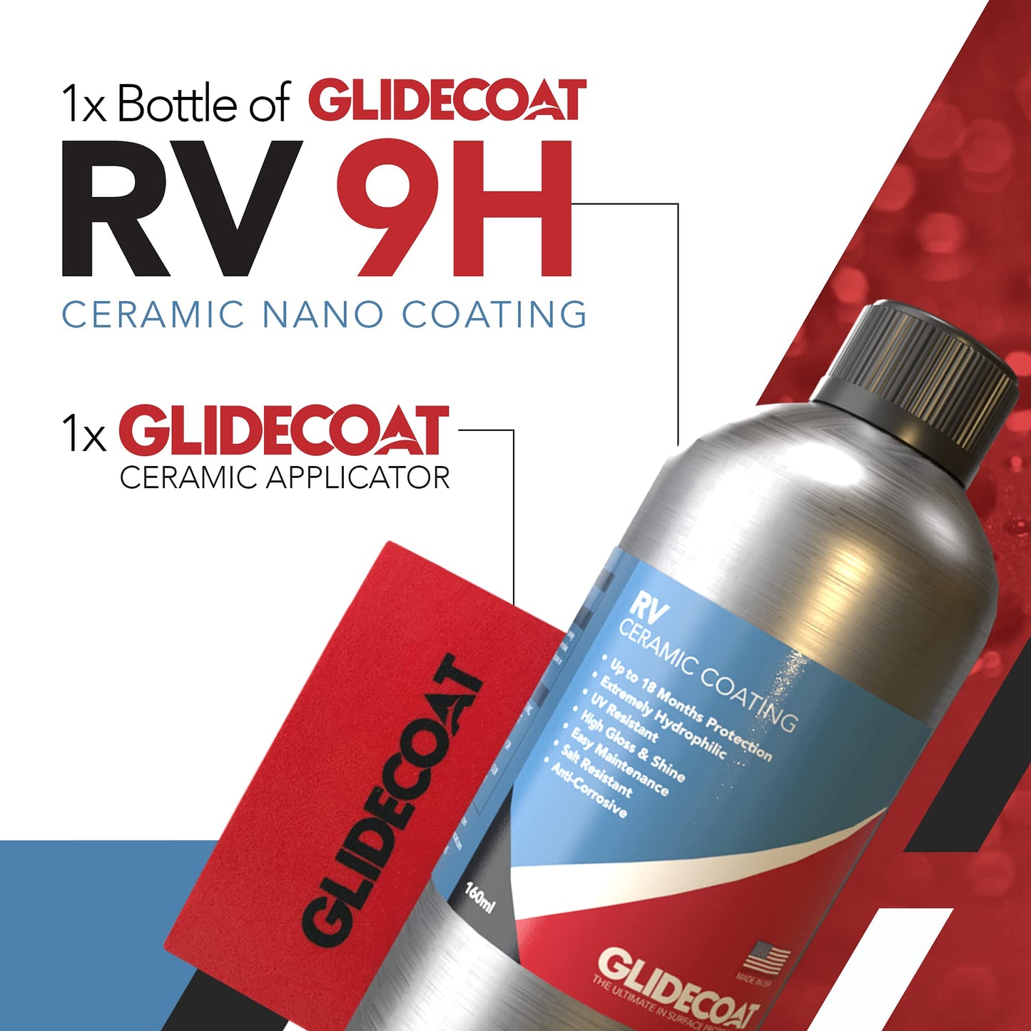 Glidecoat RV Ceramic Coating - 160ml - Wax Alternative for Campers, Travel Trailers & 5th Wheels - Up to 2 Years UV Protection, Super Hydrophobic Surface Repels Contaminants, Better-than-new Shine