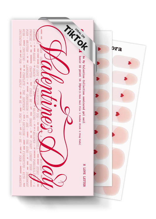 ohora Semi Cured Gel Nail Strips (N Love Letter) - Salon-Quality Valentines Nails, Works with Any Lamps, Long Lasting, Easy to Apply & Remove, Chip Resistant