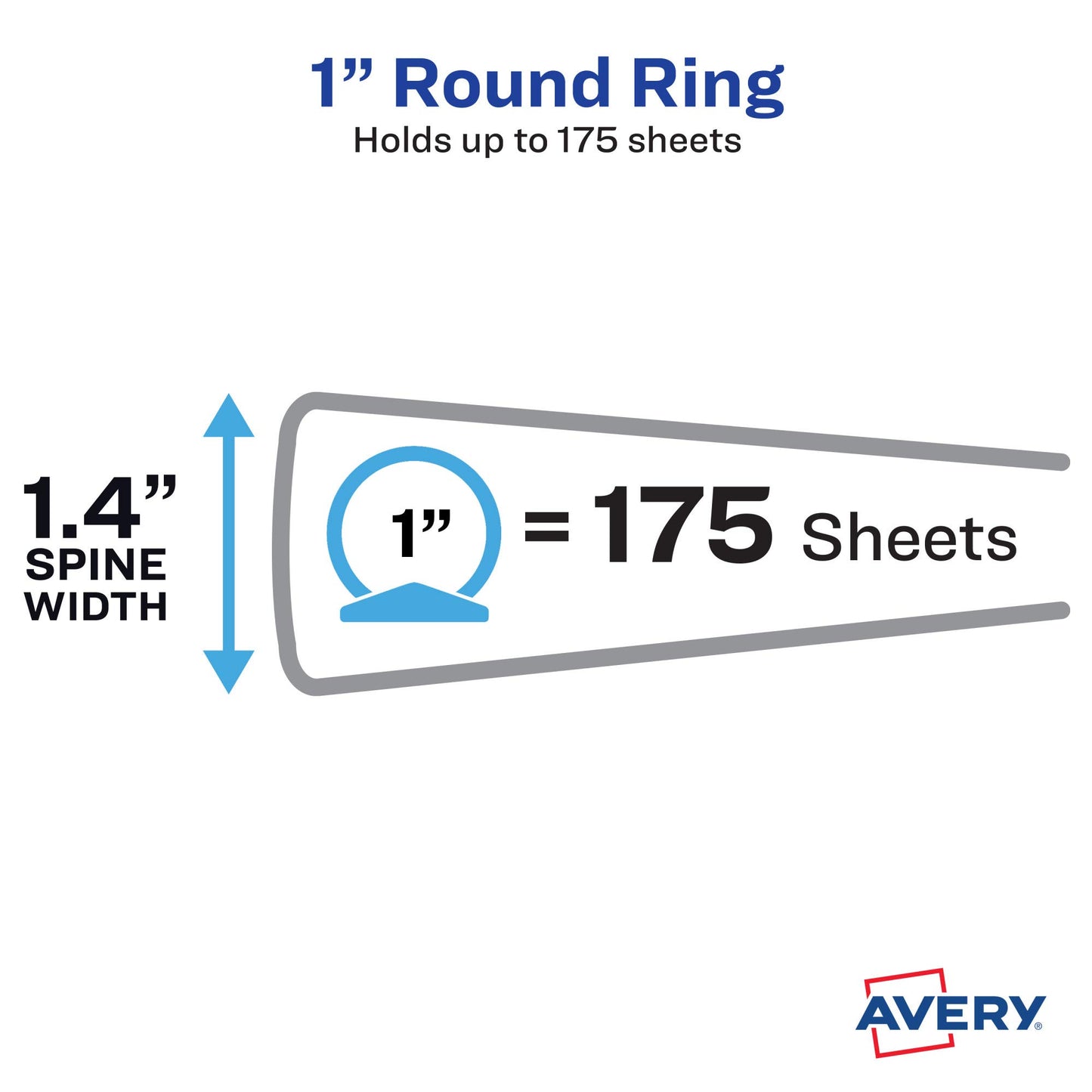 Avery Show-Off Standard View 3 Ring Binder, 1" Round Rings, 175-Sheet Capacity, 1.4 Inch Wide Spine, Color Will Vary (Black, Light Blue, Navy Blue, or Red), Ideal for Light Organization (12789)