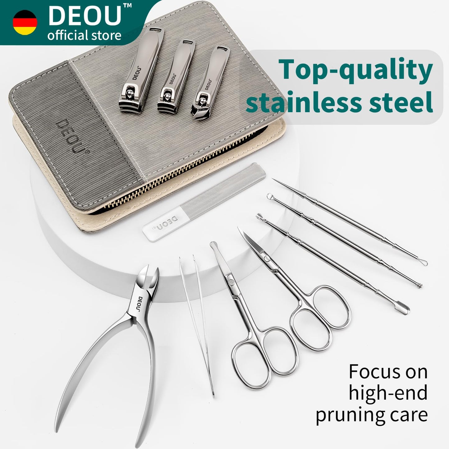 DEOU Manicure Sets Nail Clippers Stainless Steel Manicure and Pedicure kit Girls Professional Nail Files and Men's Grooming Scissors Tools for Home Personal Care or Gifts (Gray upgraded version)