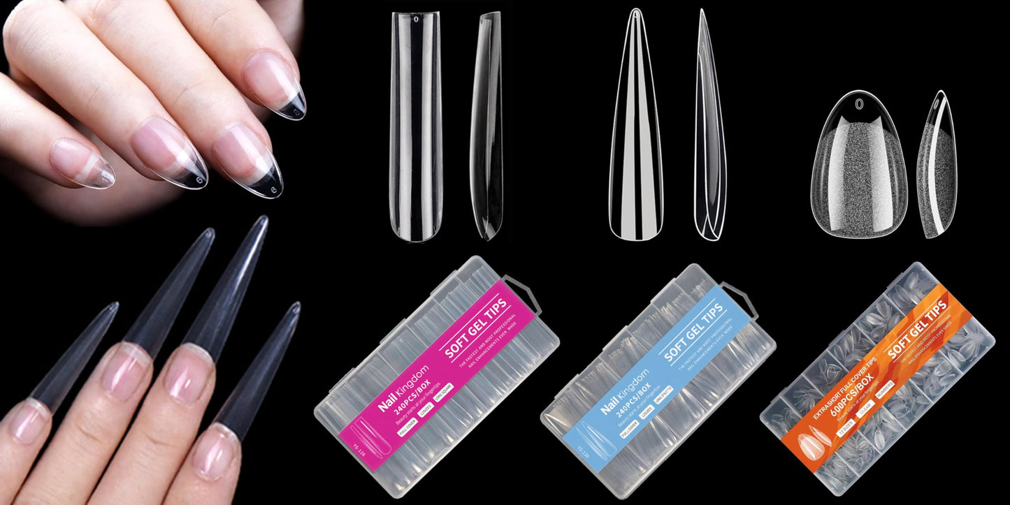 Extra Long & Extra Short Soft Gel Nail Tips Kit, Nail Extenstion Manicure Home Salon DIY Pre-shaped Clear Almond Square Stiletto Press On Nails, BlueZOO