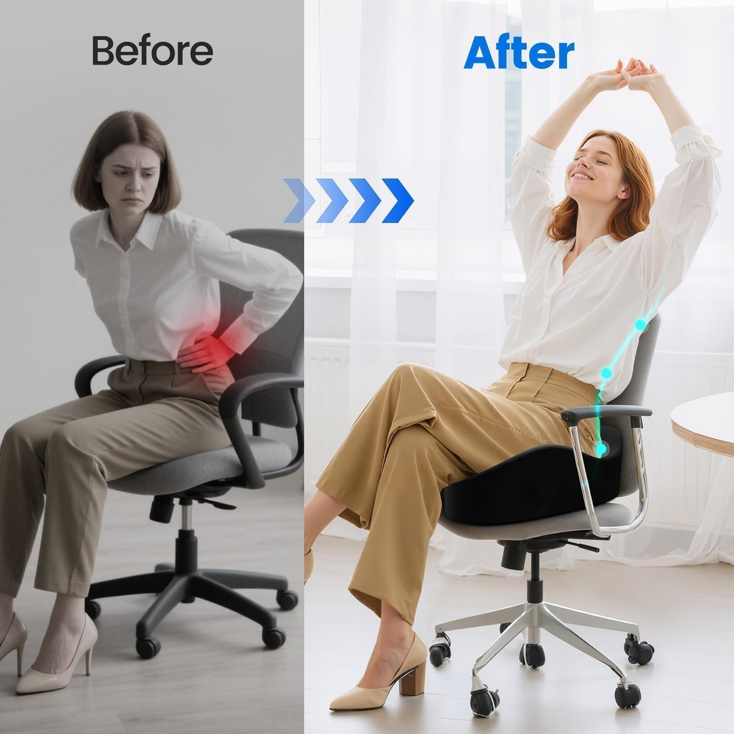 SofterCharm Seat Cushion, Memory Foam Chair Cushions for Tailbone/Sciatica Easing, Chair Pillow with Handles for Car, Office Chair Cushion with Non-Slip Design, Ideal for Post-Surgery Recovery(Black)
