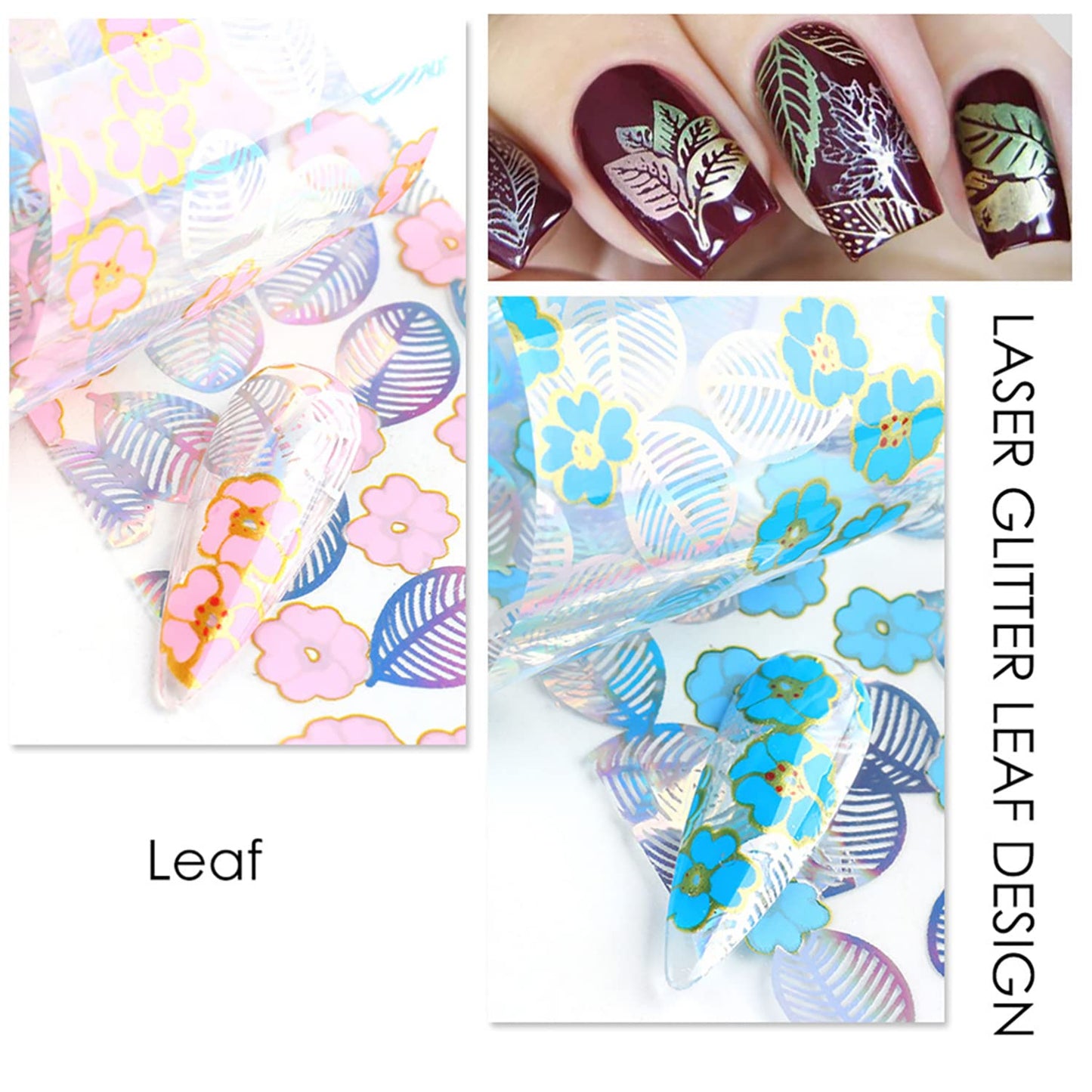 Holographic Nail Foil Transfer Stickers Decals, Lace Flowers Nail Polish Sheets Sky Starry Paper Transfer Foils Floral Leaf Nails Supplies for Nail Transfer Glue Women Manicure Nail Film Decorations
