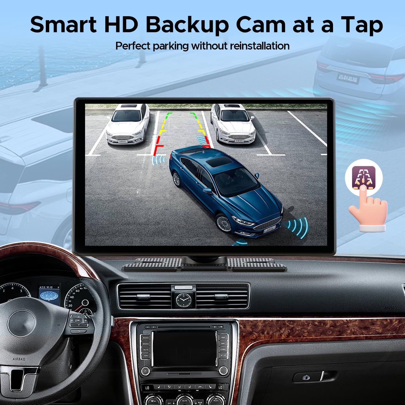 LAMTTO 9" Wireless CarPlay Screen with Net-Flix YouTube Apps Portable Car Play Screen for Apple Carplay and Android Auto with Backup Camera Navigation Bluetooth Voice Control AUX Siri