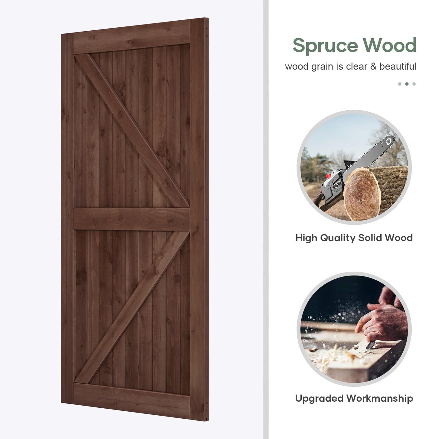 ROYMELO 48x96 inch Sliding Barn Wood Door Slab with 8ft Hardware Kit and Handle, Coffee, K Shape, Simple DIY Assembly