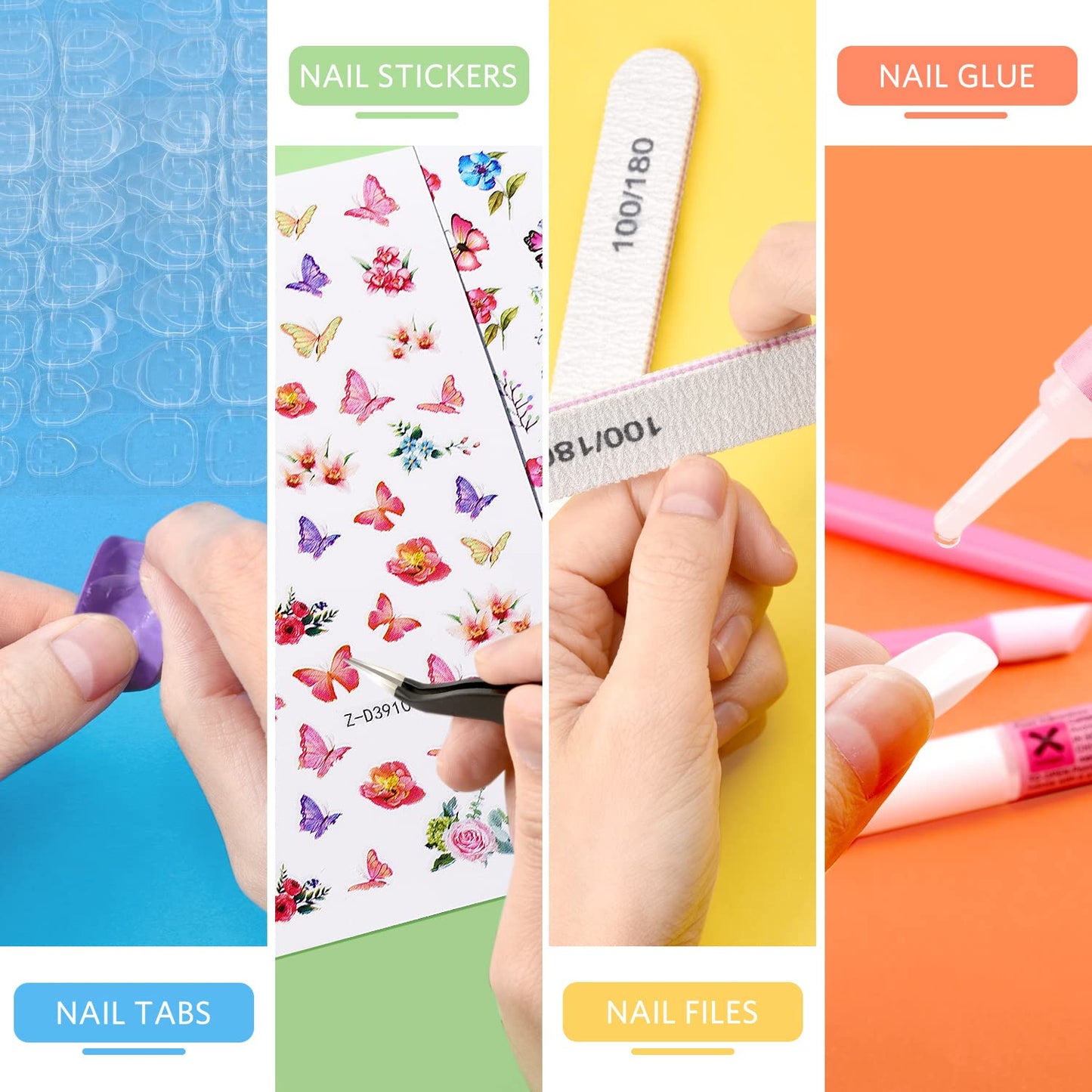 TsMADDTs Press on Nails, 720 pcs Short Round Fake Nails with Glue, Files, Tweezer for Women DIY at Home