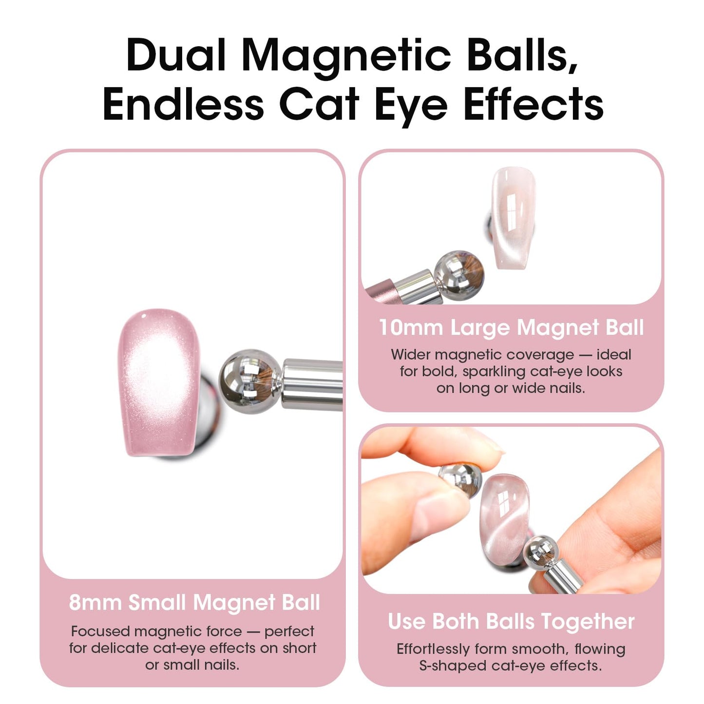 Gellen Pink Double-Ended Magnet for Cat Eye Gel Polish – Dual Cat Eye Nail Magnet Tool with Wide & Narrow Tips, Strong Magnetic Stick for Cat Eye Nail Art DIY Salon Use