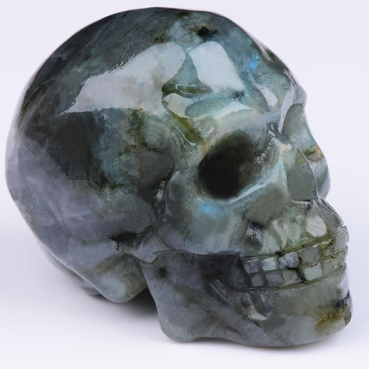 QLRSUXN 2 Inch Labradorite Crystal Skulls Decor,Human Skull Sculpture Statues Healing Crystal Decor,Halloween Skull Figurines,Home Office Decoration Christmas Meditation Gifts for Men Women