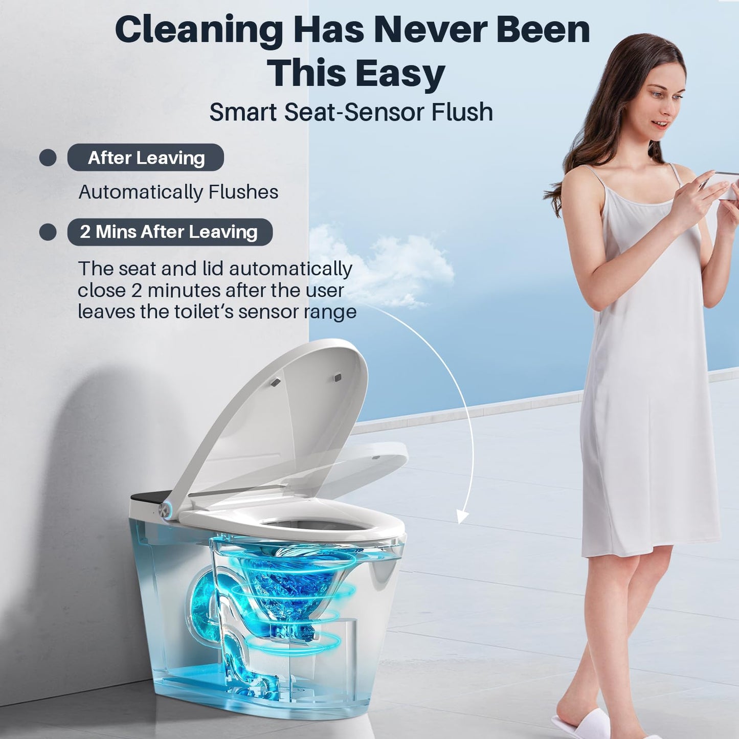 Bazyths Smart Toilet with Bidet Built in Tank, Auto Open Close Lid, 12" Rough In, Heated Seat Foot Sensor, Rear & Feminine Wash Warm Water Air Dryer Self Cleaning, One-Piece Elongated (ZY695A)
