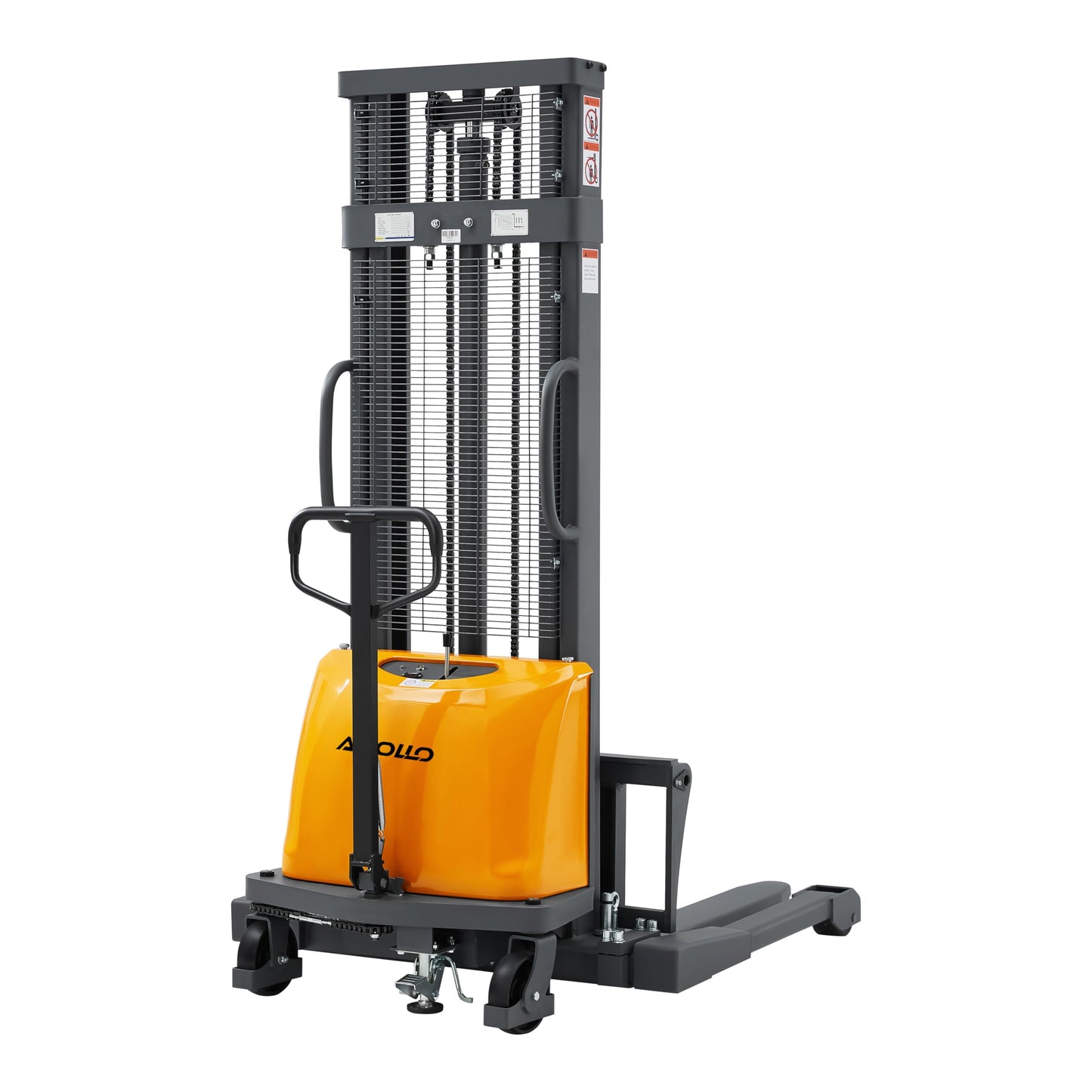 APOLLO Semi Electric Pallet Stacker Economy Hand Pallet Lift Stacker Forklift with Straddle Legs 3300lbs Capactiy 98" Lifting Height