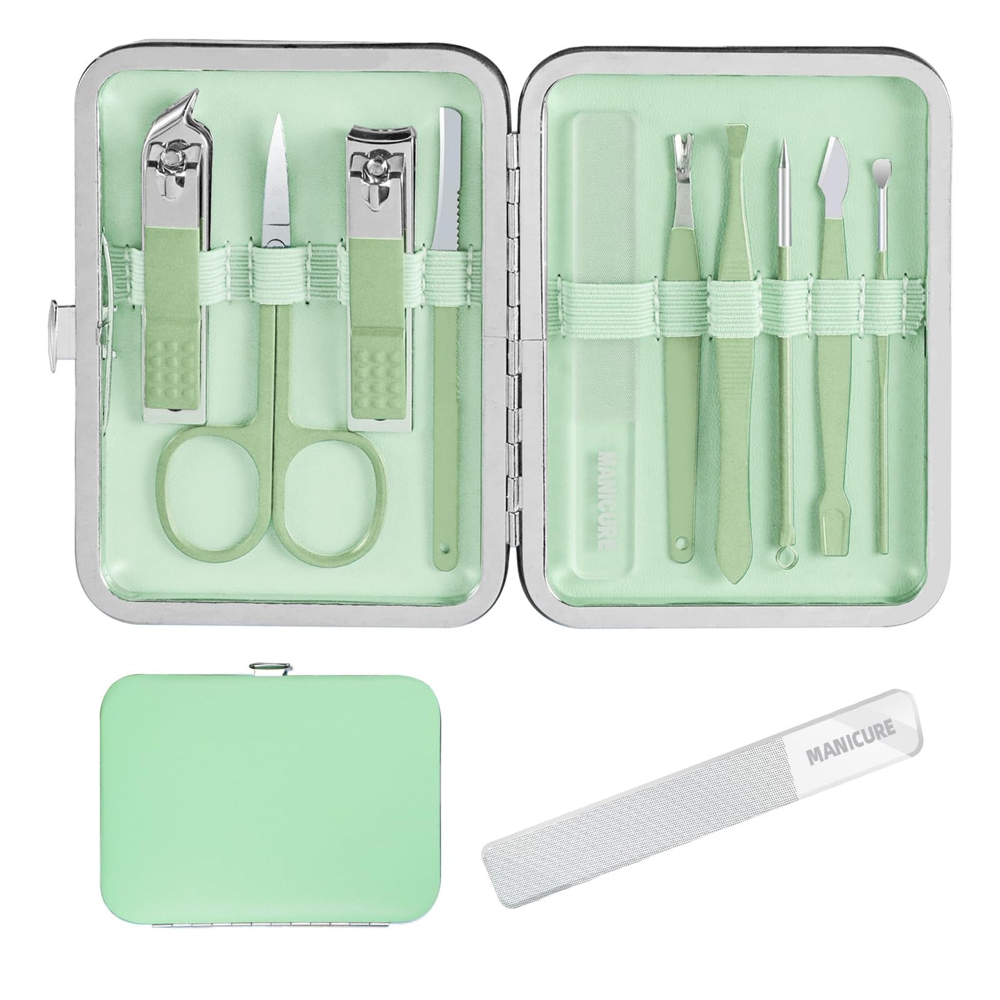 10 in 1 Manicure kit Personal Care Men's Accessories, Professional Nail Kit Pedicure Kit, toe nail clippers for Men and Beauty Tools Portable Set, Travel deluxe Beauty Tools Convenience Set(Green)