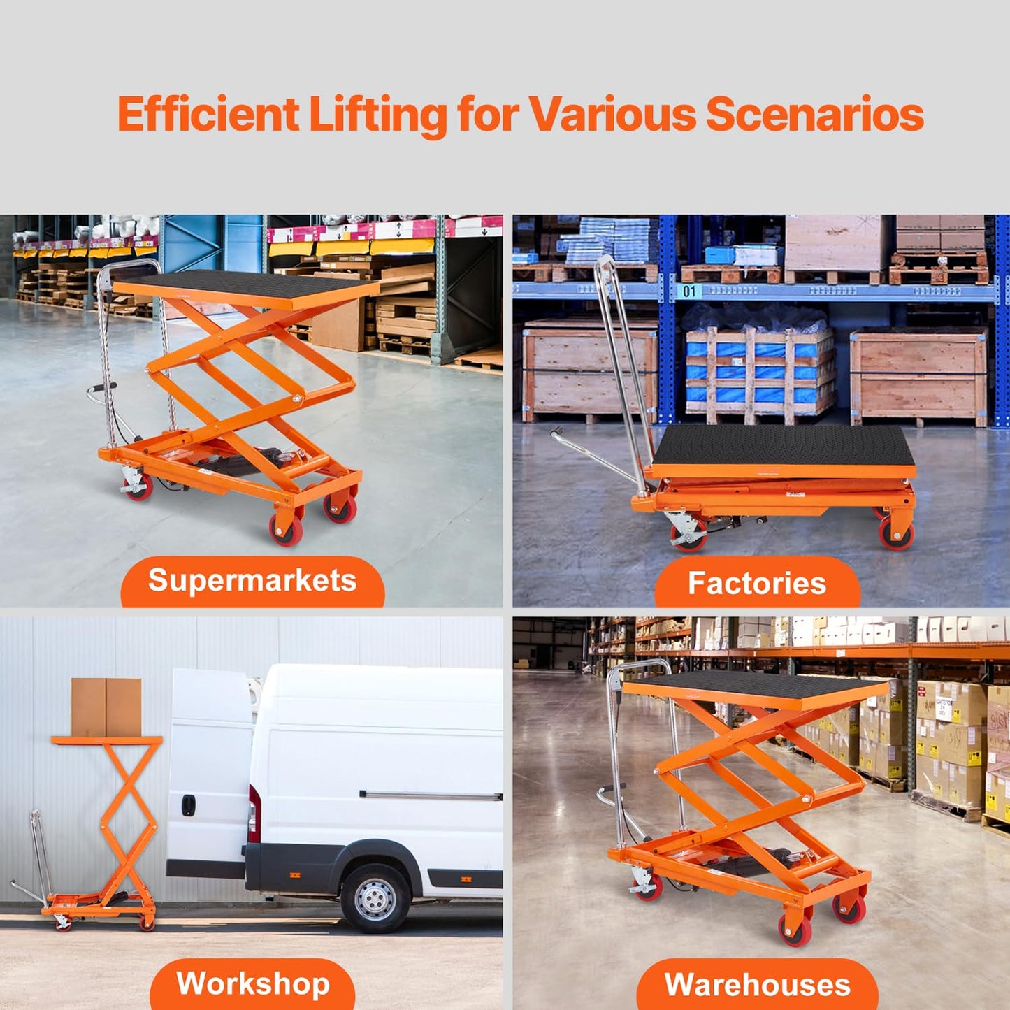 VEVOR Hydraulic Lift Table Cart, 330lbs Load Capacity 50 Inch Lifting Height, Manual Single Scissor Lift Table with Non-Slip Pad and 4 Wheels, Alloy Steel, Orange