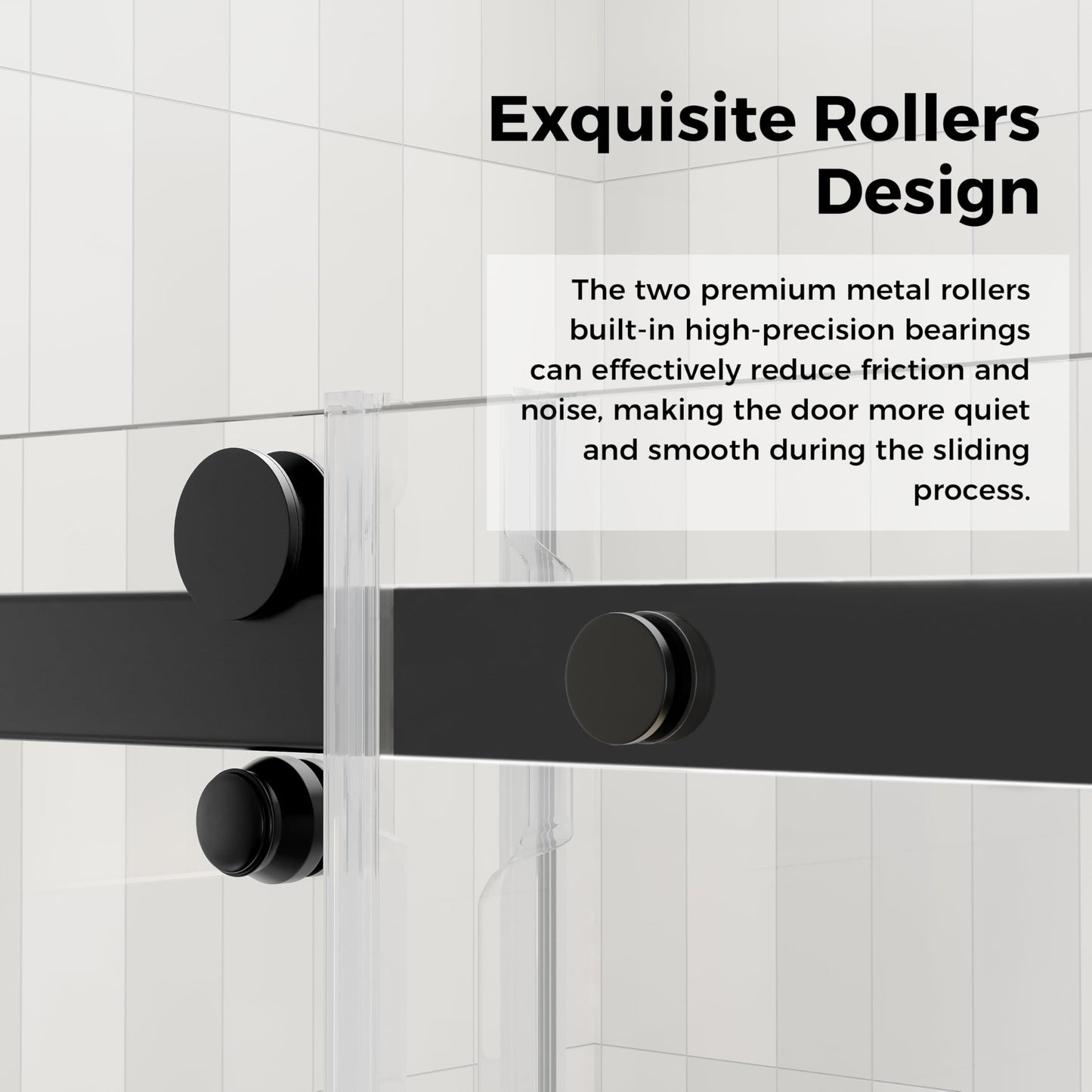 DELAVIN 56-60.in W x 72.in H Frameless Shower Door, Water Repellent Black Shower Door Clear Tempered Glass, Easy Sliding Showe Door with Explosion-Proof Film, Stainless Steel, Metal