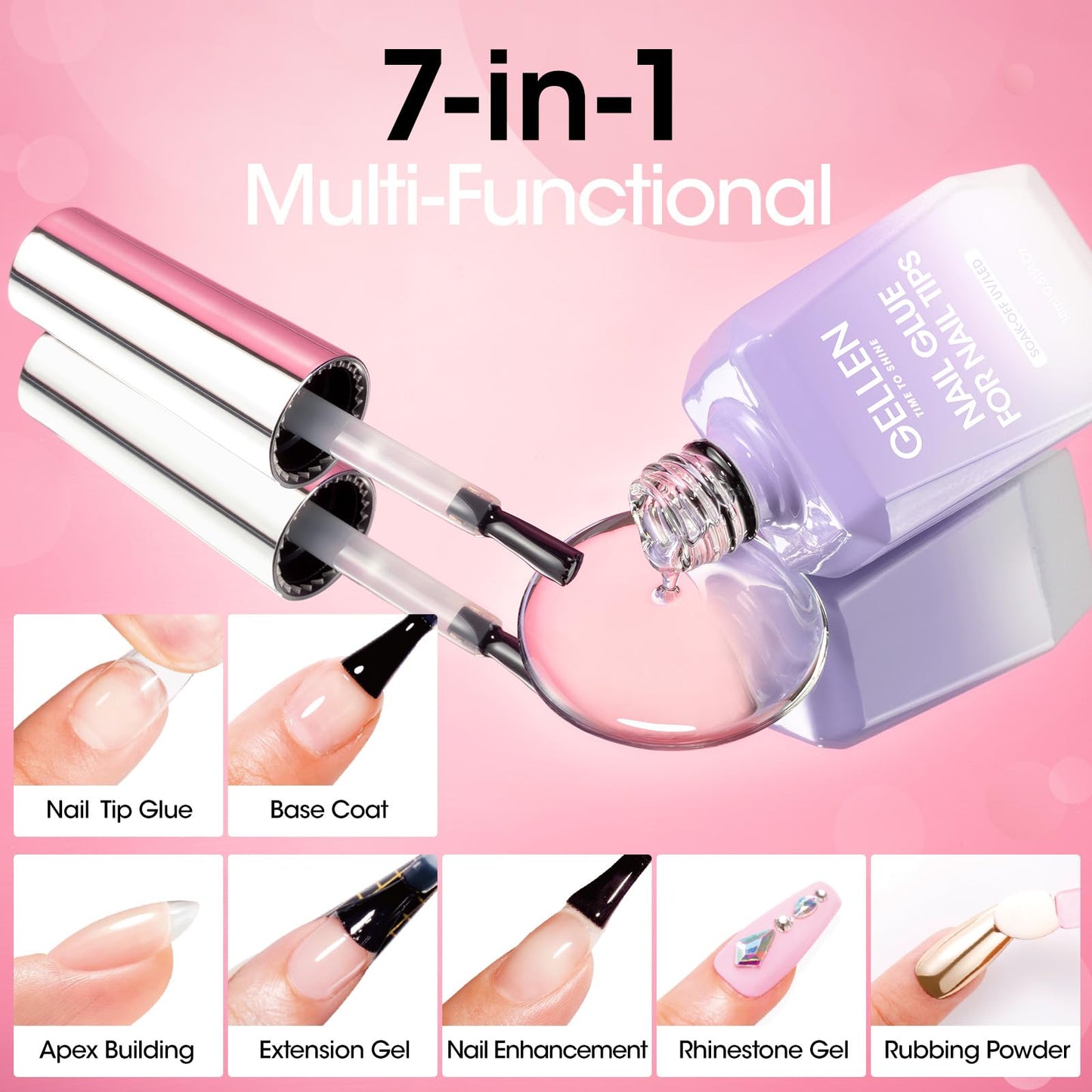 Gellen Nail Tips and Glue Gel Kit, 504Pcs Coffin Shape Half Matte Nail Tips, 7 in 1 Gel Nail Glue, Nail Dehydrator, Uv Led Lamp, Nail Clipper & Files, DIY Nails Art Manicure Gift