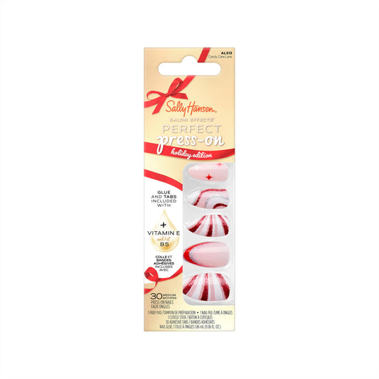 Sally Hansen Salon Effects Perfect Press-On Holiday, Candy Cane Lane, Press On Nails, Easy to Apply, Nail Glue & Adhesive Tabs Included