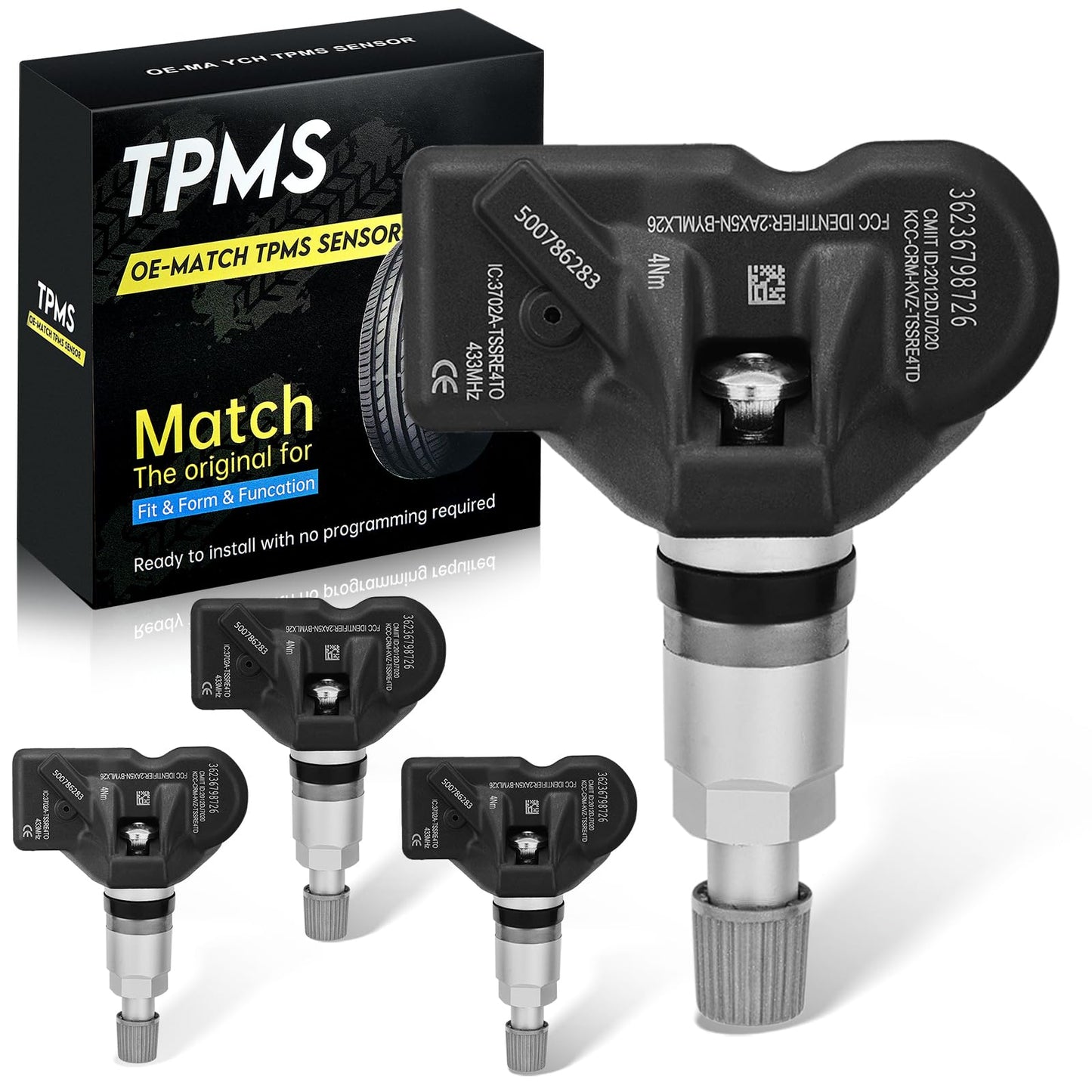 SYKRSS TPMS Sensor 36236798726 for GM 433MHz Tire Pressure Monitoring Sensor Compatible with BMW, Compatible with Audi, Compatible with Martin Compatible with Bentley Replaces 7PP907275F (4 Pack)