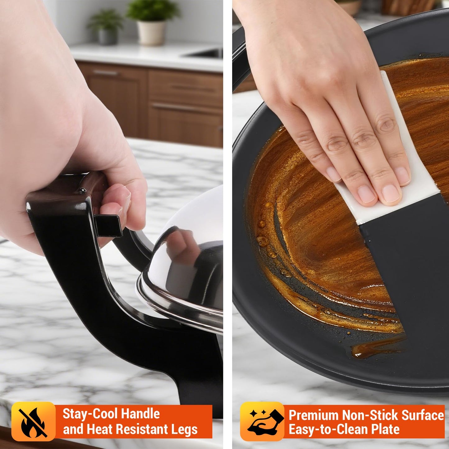 Mangoct 18.5” Electric Injera Maker, Mitad for Ethiopian Injera, Pancake Teff Maker, Electric Griddle with Lid, Non-Stick Surface, Easy to Clean, Adjustable Mechanical Knob Control, Even Heating