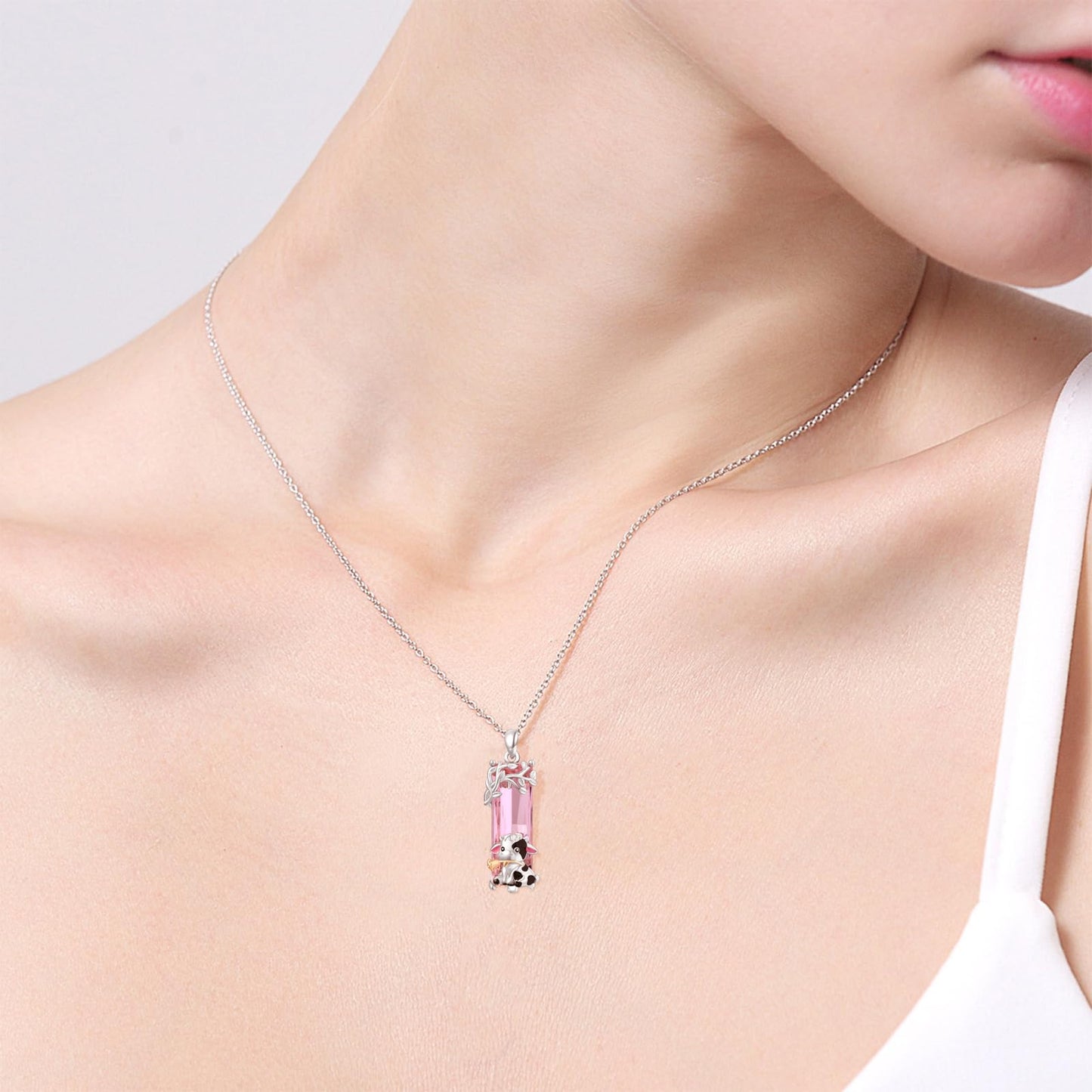 AENEAS Cow Necklace for Women 925 Sterling Silver Cow Pendant Necklace Pink Crystal Jewelry Gift for Women Wife Her