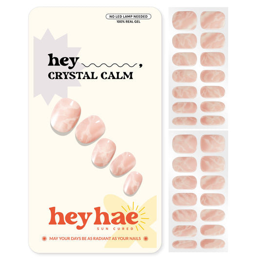 Heyhae Semi Cured Gel Nail Strips | No LED Lamp Needed | Pink, Marble | Easy Apply & Remove, Salon Quality | Includes 28 Strips, 1 Prep Pads, Nail File & Wooden Stick - Hey, Crystal Calm