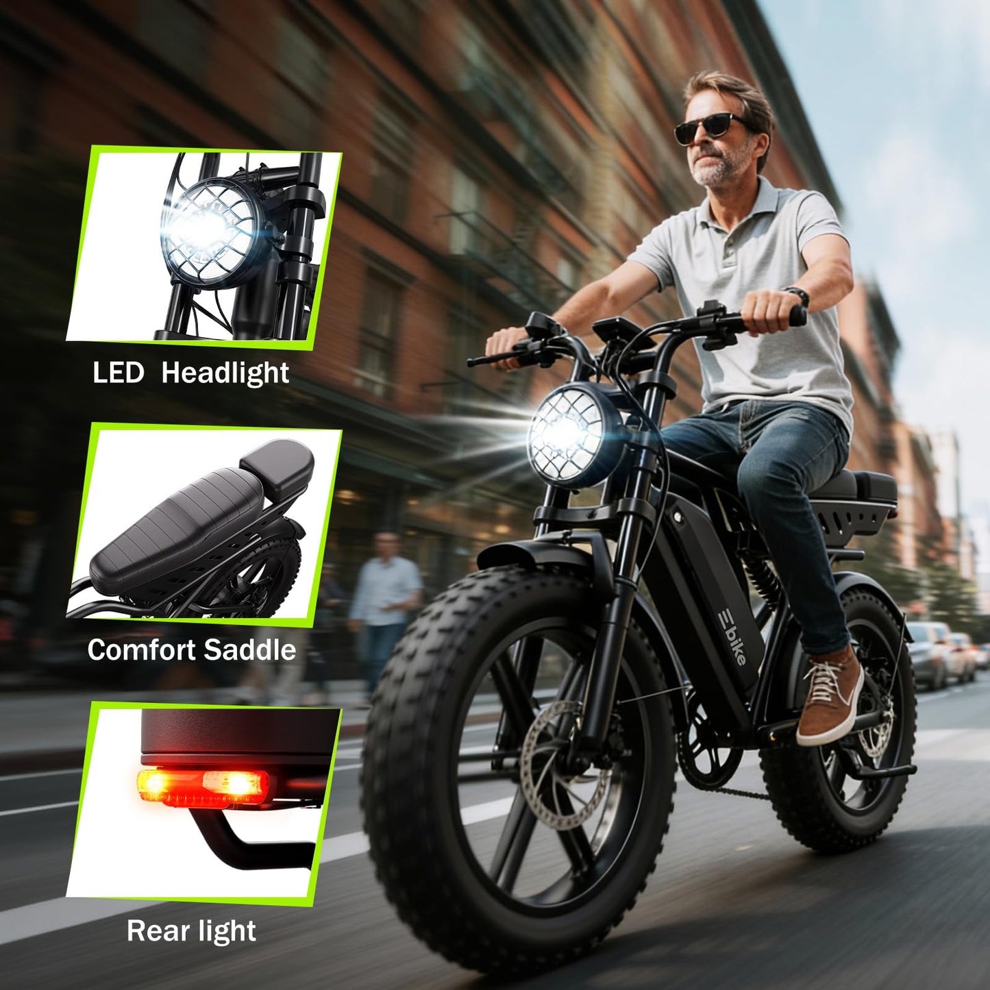 TST Electric Bike for Adults, 1500W Peak Motor Ebike with 48V 15Ah Built-in Battery, 60 Miles Range 28 MPH Upgraded Electric Bike, 20" All-Terrain Fat Tire E Bike