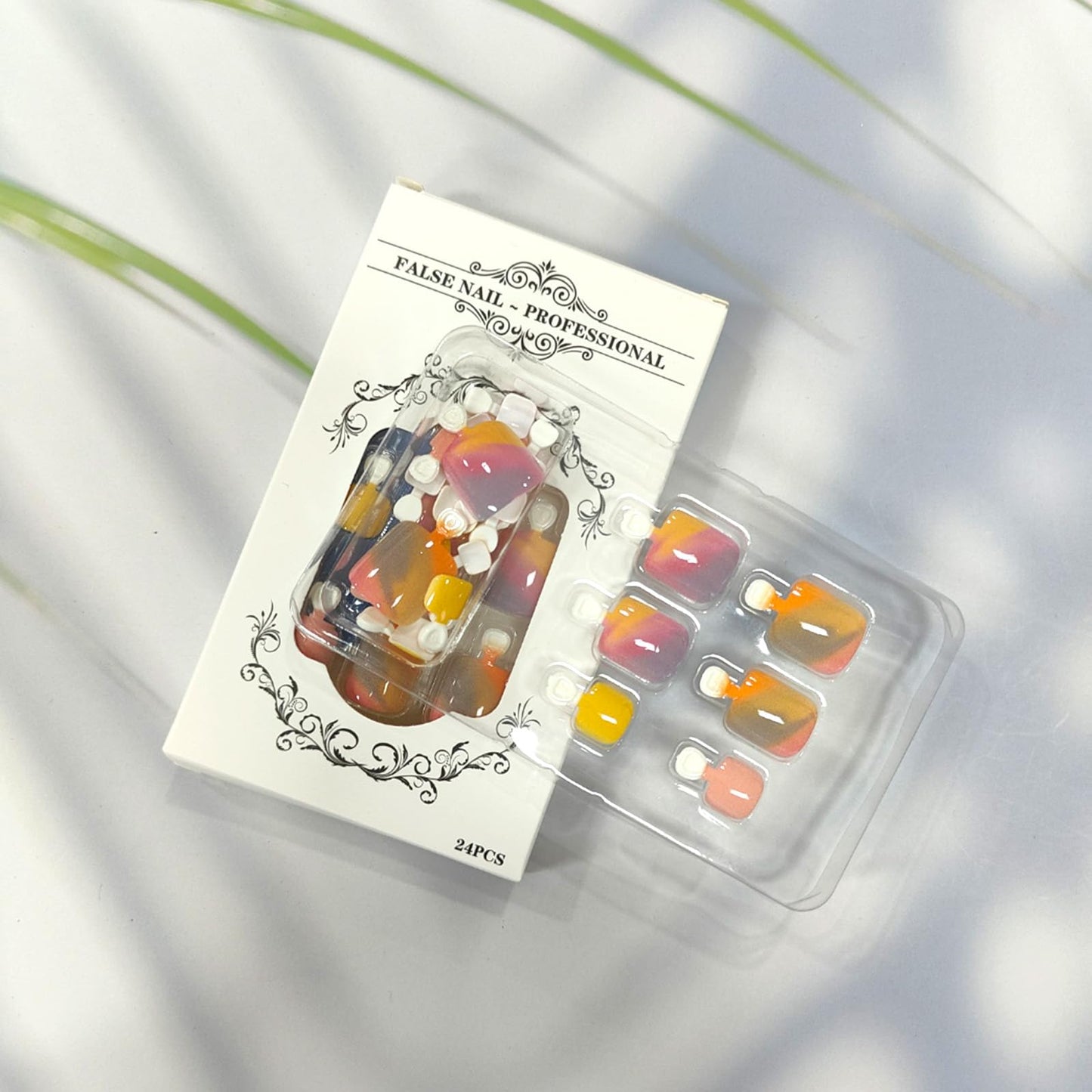 Summer Press on Toenails Short Square Fake Toe Nails with Colorful Blending Designs Cute False Toenails with Jelly Glue Pink Yellow Glossy Full Cover Acrylic Toenails for Women 24Pcs