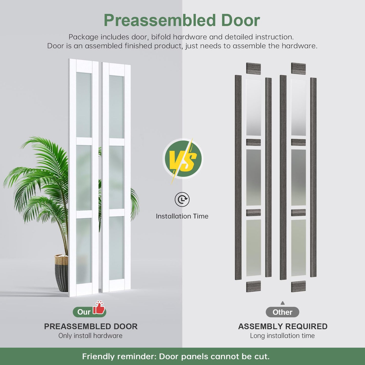 Roymelo Bifold Doors for 72"×80-3/4" Opening, Preassembled White Frosted Glass Folding Barn Door, Sliding Interior Wood Panel Closet Bifolding Door with Concealed Hardware Kit Included