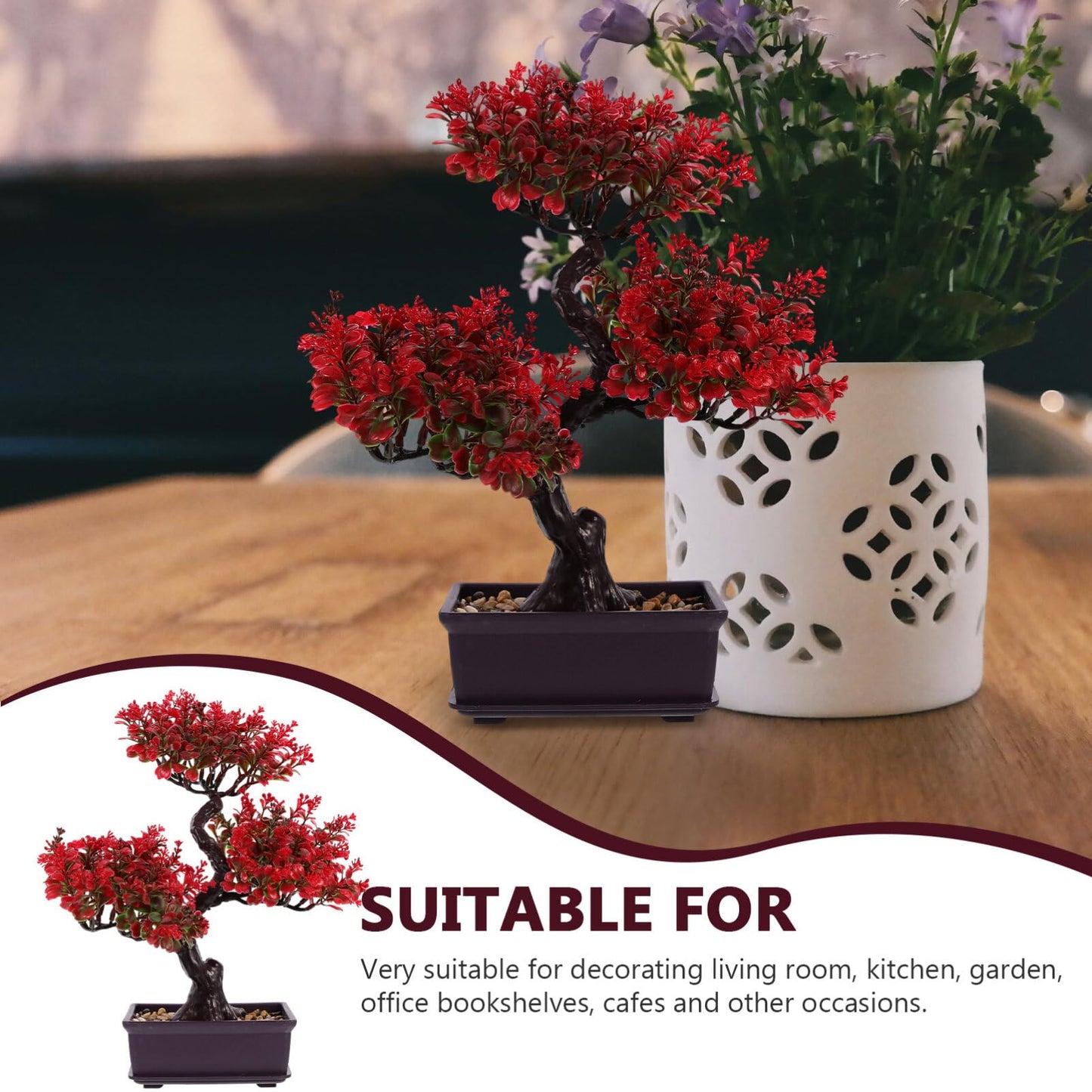 EXCEART Artificial Bonsai Tree Faux Potted Plant Desktop Ornament 14.17X11.81X3.93In Simulated Greenery Home Office D Cor No Maintenance