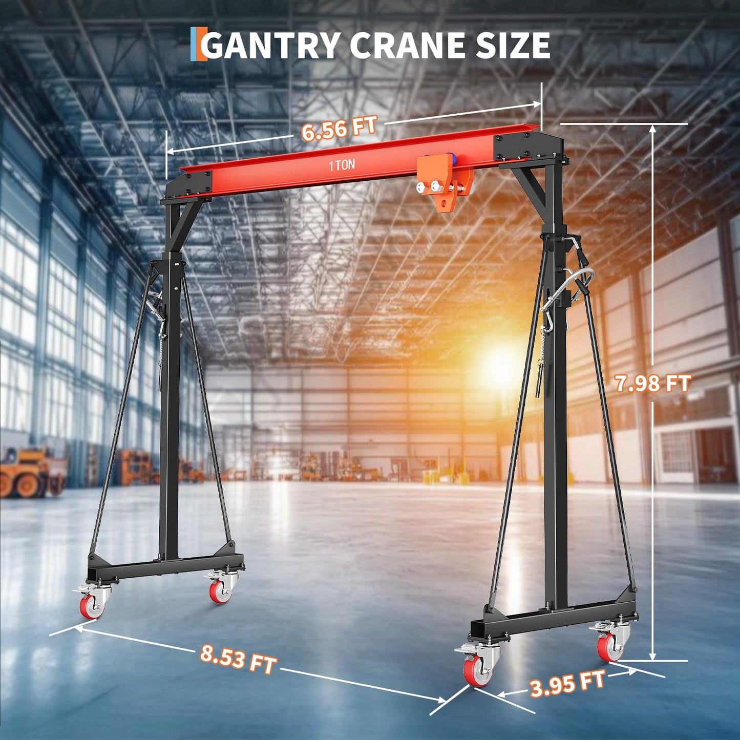 2200 LBS Gantry Crane with 8-12 FT Adjustable Height, 1 Ton Gantry Crane, Shop Crane Lift Hoist for Warehouse, Factory(with Manual Trolley & Hoist, Lifter, Sling, Hooks, Shackles, Links)