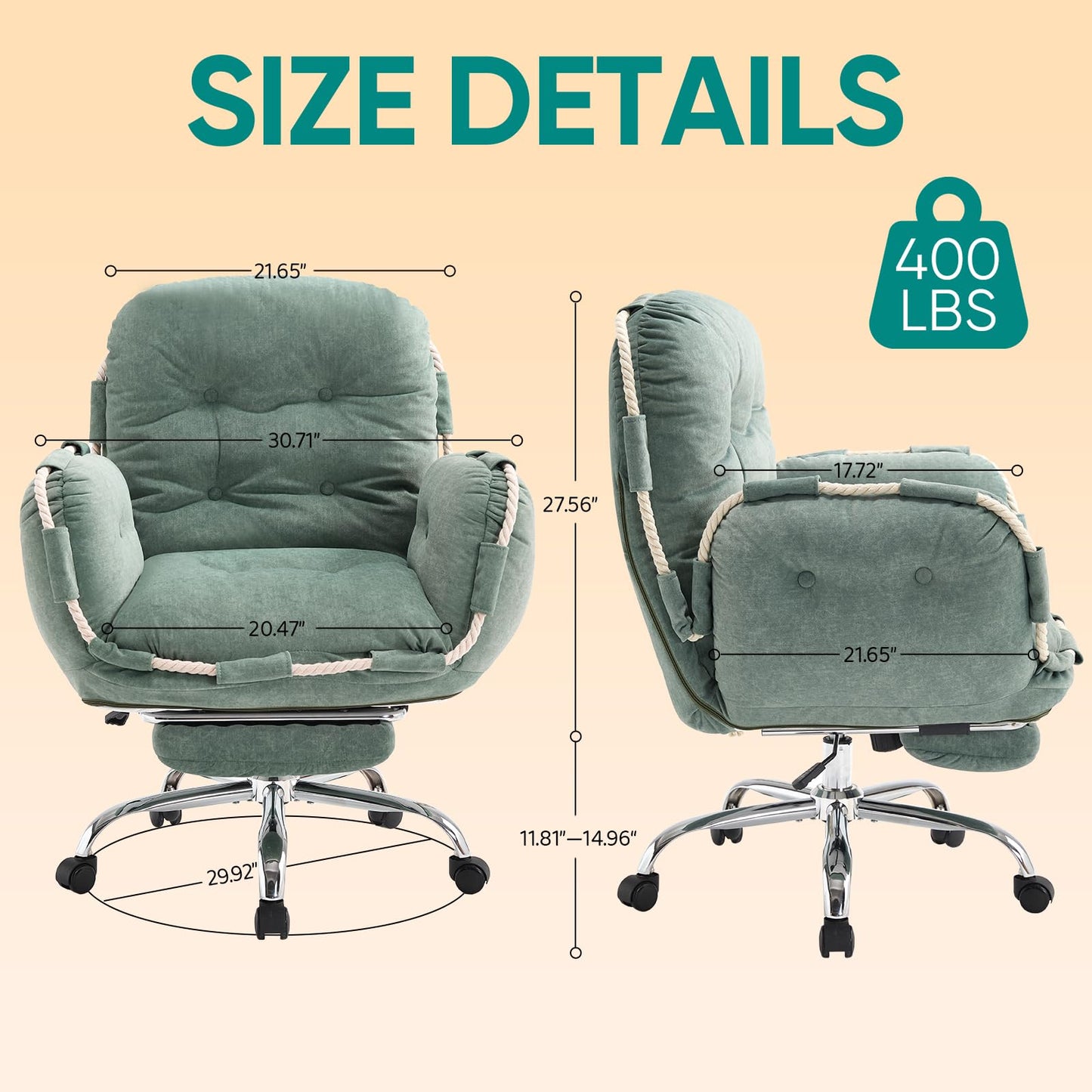 Criss Cross Office Chair with Foot Rest Flip Armrests for Pets and Comfortable Cross Legged Office Chairs for Women Reclining Office Chair Desk Chair Comfy Vanity Chair with Back and Wheels Green