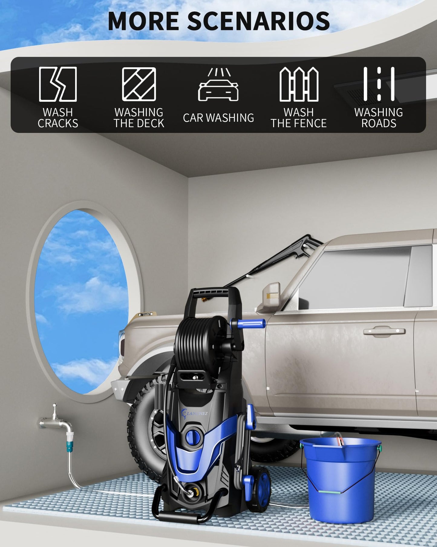 Pressure Washer,4800PSI Power Washer with 6 Quick Connect Nozzles, Inlet Hose & Filter&Foam Cannon for Cars/Fences/Driveways/Patios/Home Cleaning (Blue)