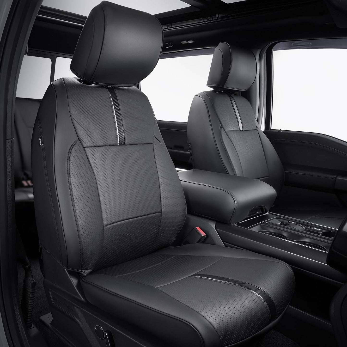 DrCarNow for Ford F150 Front Seat Covers 2015-2022 2023 2024 2025,Only Fit F150 1st Row Bucket Seat(XL,XLT),Black Waterproof Leather Seat Cover Accessories(Only Front Seat