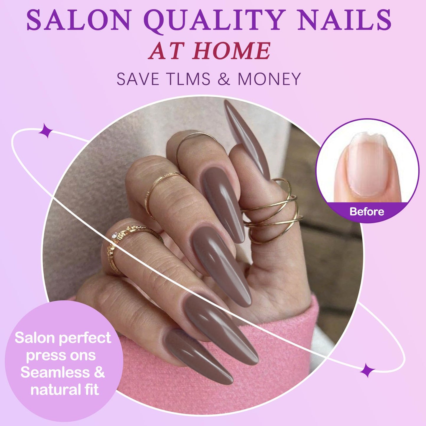 144pc Brown Press on Nails Long Stiletto Fake Nails with Glue Tabs, Brown Nails Press ons Nails Stiletto Glue on Nail Pointy Acrylic Nails Stick False Artificial Fingernail for Women Girls