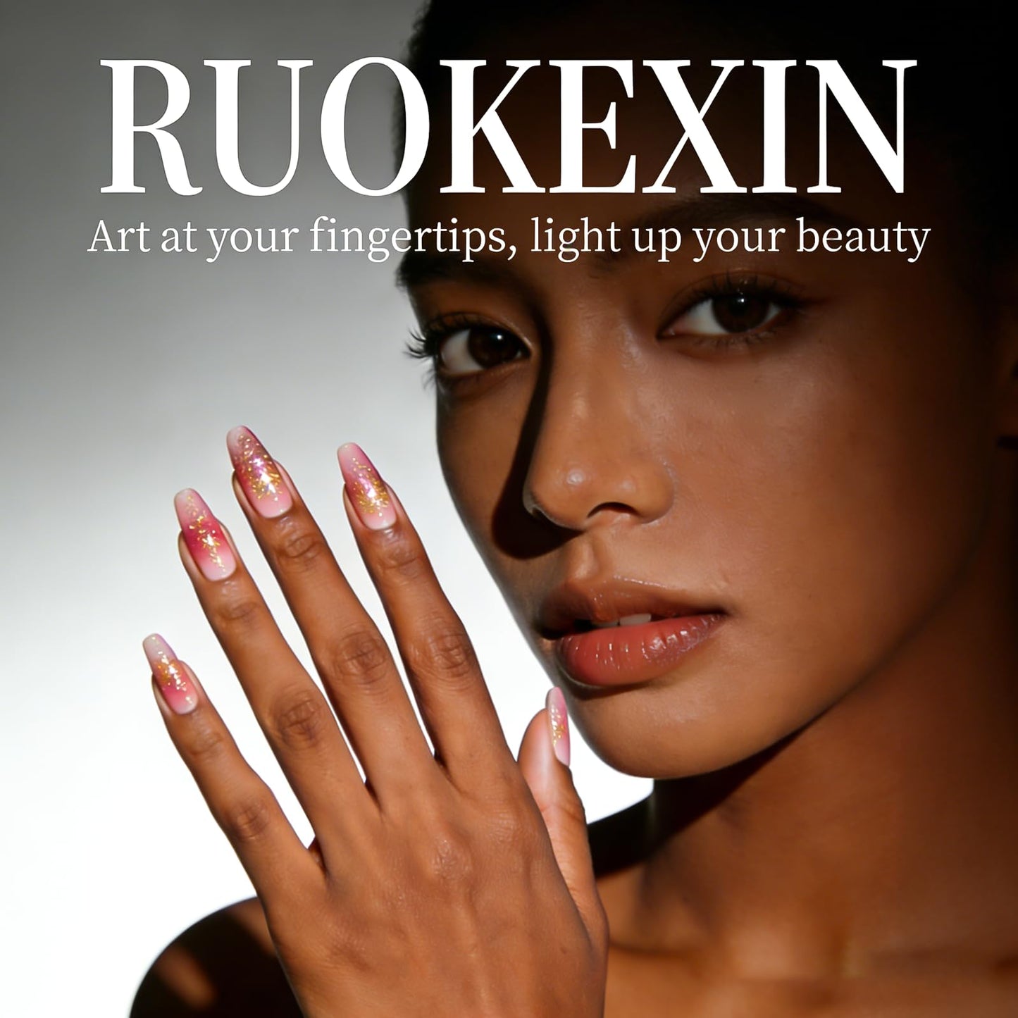 RUOKEXIN Long Square Press on Nails - French Tip False Nails Pink, Bow Rhinestone Designs, 24Pcs