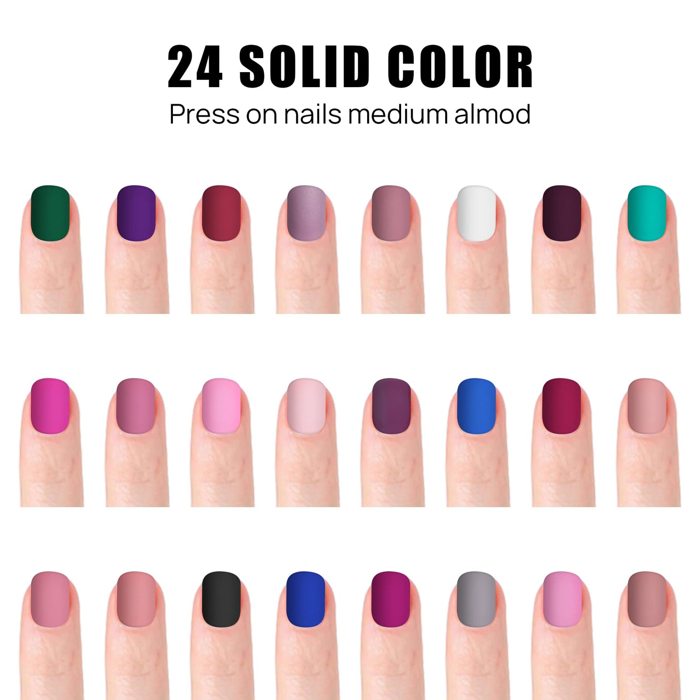 Press On Nails - LADYING 576 Pc Square Matte Full Cover False Nails, 24 Colors, DIY Kit, Includes Nail File and Adhesive Tabs