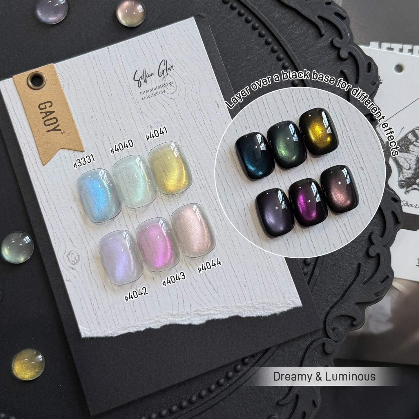 GAOY Cat Eye Gel Nail Polish Set, 6 Colors Glitter Blue Mermaid Holographic Translucent Cat Eye with Magnet, Soak Off UV Gel for Nail Art, Tears Gleam