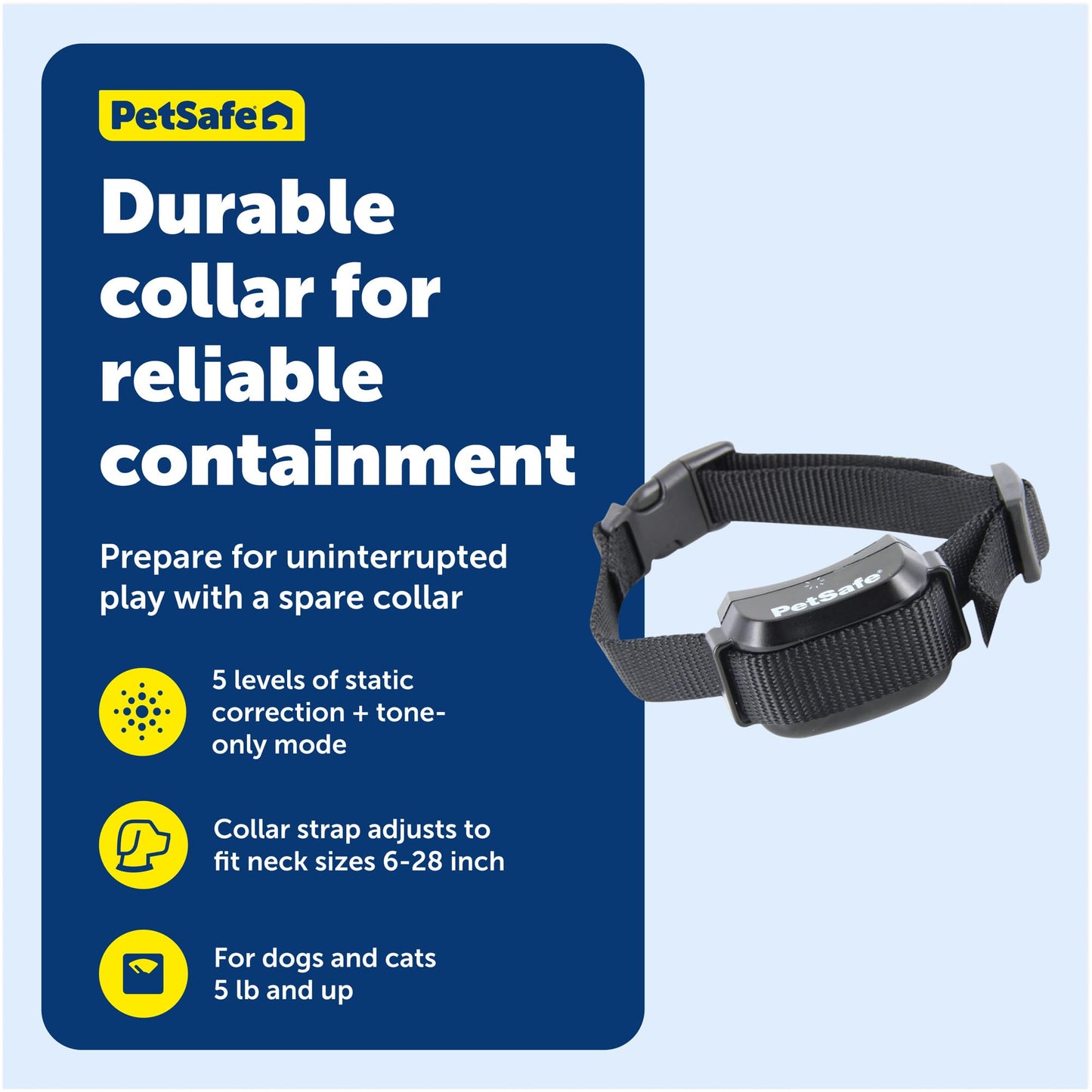 PetSafe YardMax Dog Fence Collar, Electric Dog Containment Waterproof Collar, Fits Dogs 5 lb & Up, Adjusts to Fit Neck Sizes 6-28 in, (Black) - from the Parent Company of Invisible Fence Brand