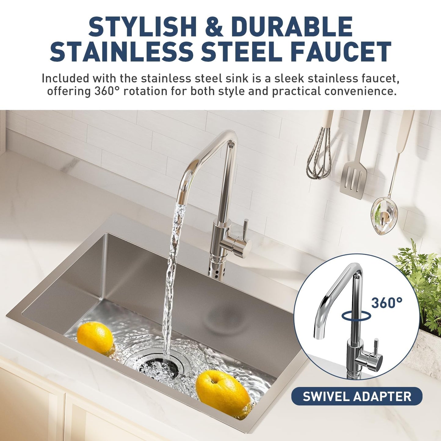 Drop in Kitchen Sink Workstation, Stainless Steel Single Bowl Sink with Cutting Board, Roll Up Rack and Drain Basket, Scratch Resistant Topmount Sink for Kitchen Prep and Cleaning