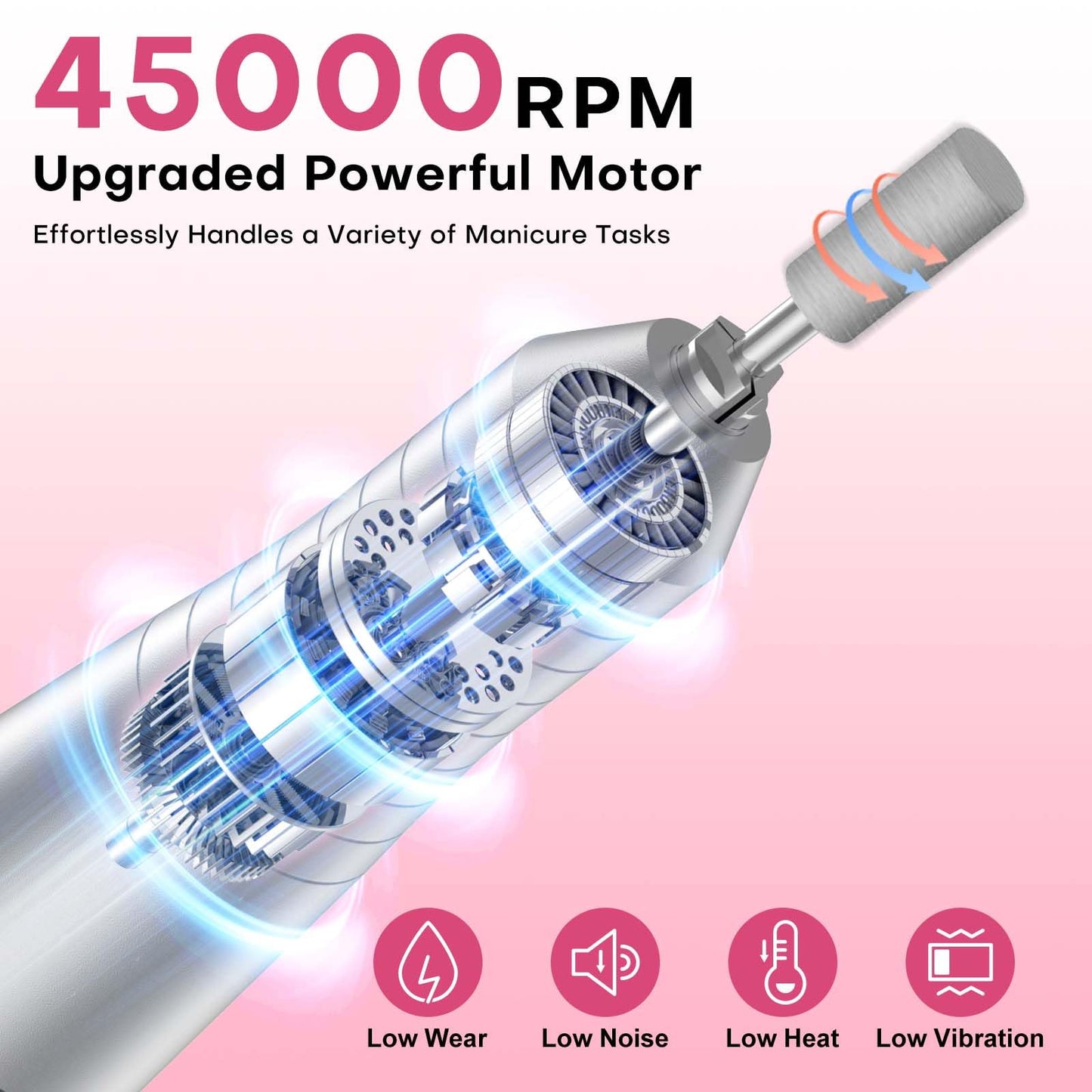 Electric Nail Drill Professional: Rechargeable Nail File with Bits for Acrylic Gel Nails, Professional Nail Drill Manicure Pedicure Polishing Shape Tools for Home Salon (White)