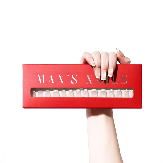 Max’s Press-On Nails, French Tip Collection | 30-Piece Nail Kit including both Nail Glue & Adhesive Tabs (Square Vintage White, Small)