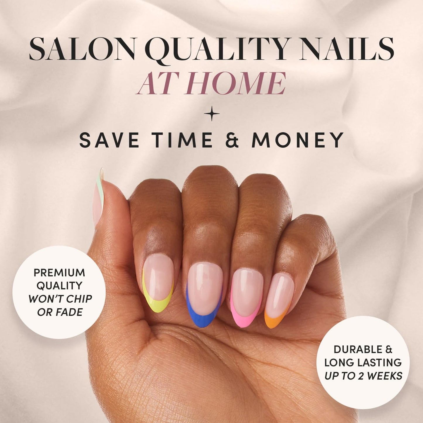 Glamnetic Press-On Nails & Adhesive Nail Tabs - Sprinkles | Glossy Short Almond Rainbow French Tip Nails | 12 Sizes - 24 Nail Kit with Adhesive Tabs