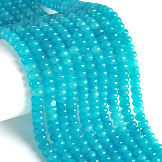 76pcs 5x8mm Natural Stone Blue Amazonite Jade Rondelle Spacer Loose Beads Abacus Disk Stone Round Loose Gemstone Beads for Jewelry Making DIY Bracelet Necklace