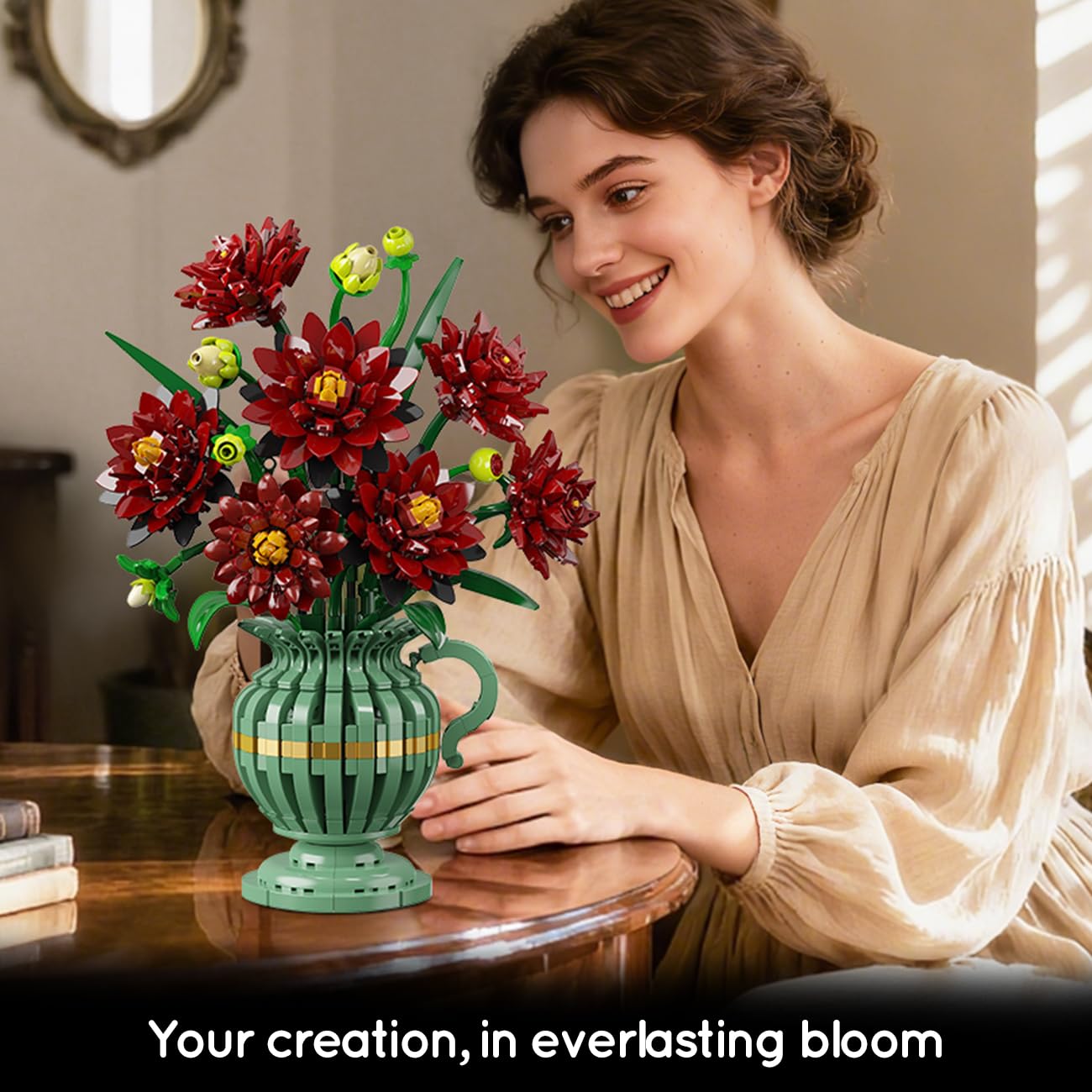 PLAXSOON Flowers Building Set, Dahlia Flower Bouquet Gift for Mothers Day Botanical Collection Building Block for Women Her Adult, 1482 PCS Gothic Plant Bonsai Kit Decor for Mom Wife Couple Girls 12+