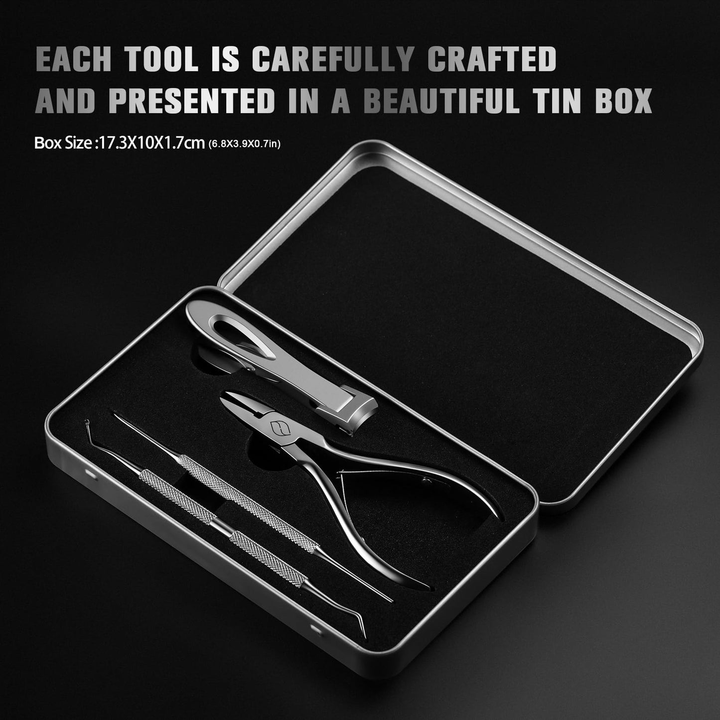FERYES 4PCS Ingrown Toenail Kit – Toenail Clippers for Thick and Ingrown Toenails, Toe Nail Clipper with Thick Toenail File and Toenail Lifter - Complete Toenail Care Set for Men and Women, Silver