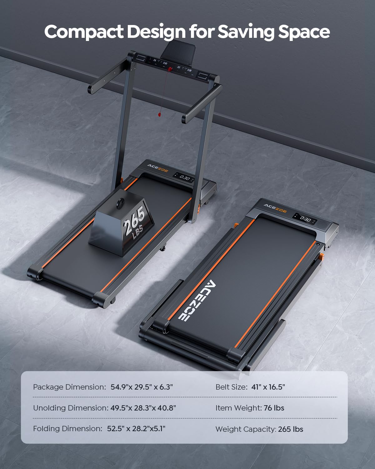 Acezoe 2 in 1 Folding Treadmills for Home Small Office, 2.5HP Walking Pad Treadmill with Handle Bar, 300lbs Capacity, Copmact Protable Treadmill with Smart APPs, 12 HIIT Modes and Touch Screen