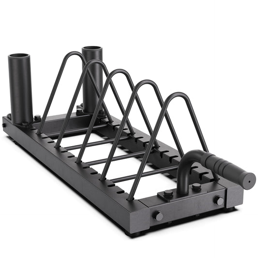 Synergee Horizontal Plate Storage Rack with Barbell Holders – Interchangeable Dividers, 350 lb Capacity, Fits Bumper & Cast Iron Plates, Wheels for Easy Mobility