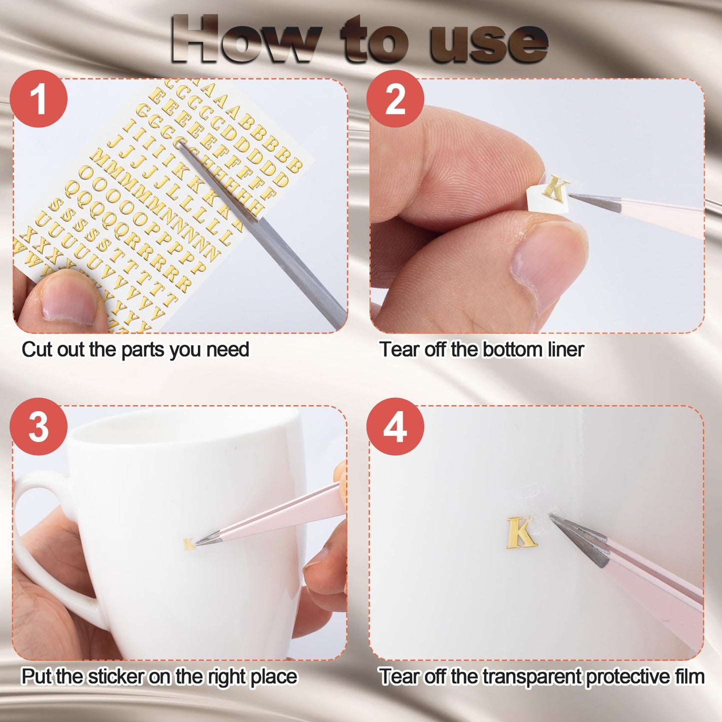 ANCIRS 24 Pack Resin Mini Letter Stickers for Nail Art, Glittering Epoxy Alphabet Number Stickers, Self Adhesive Scrapbook Stickers for Decoration Christmas DIY Craft- Gold