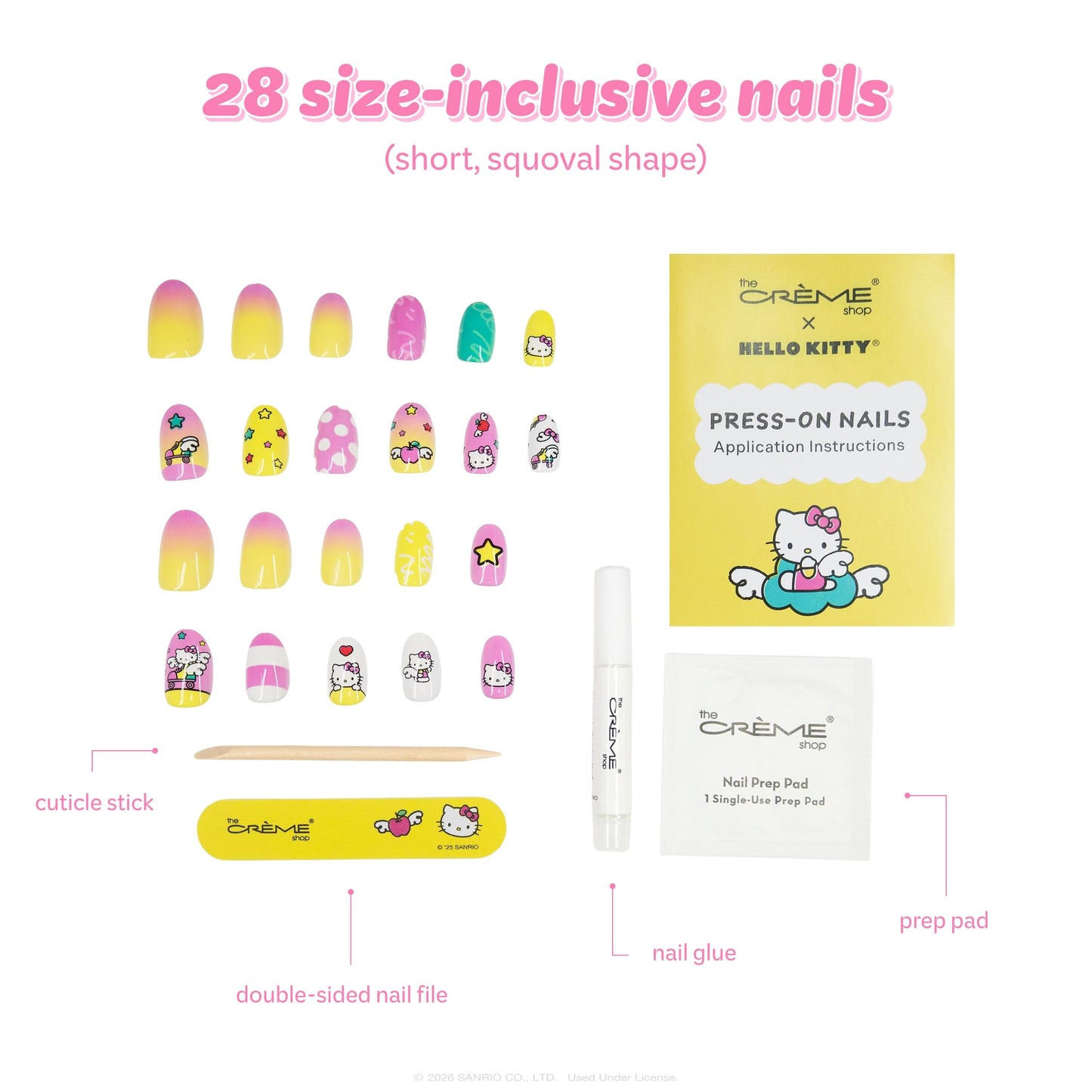 The Crème Shop x Hello Kitty Wings Collection Press On Nails, Short Squoval Shape, 28 Nails Kit with Glue and Tools (Sunset Wing)